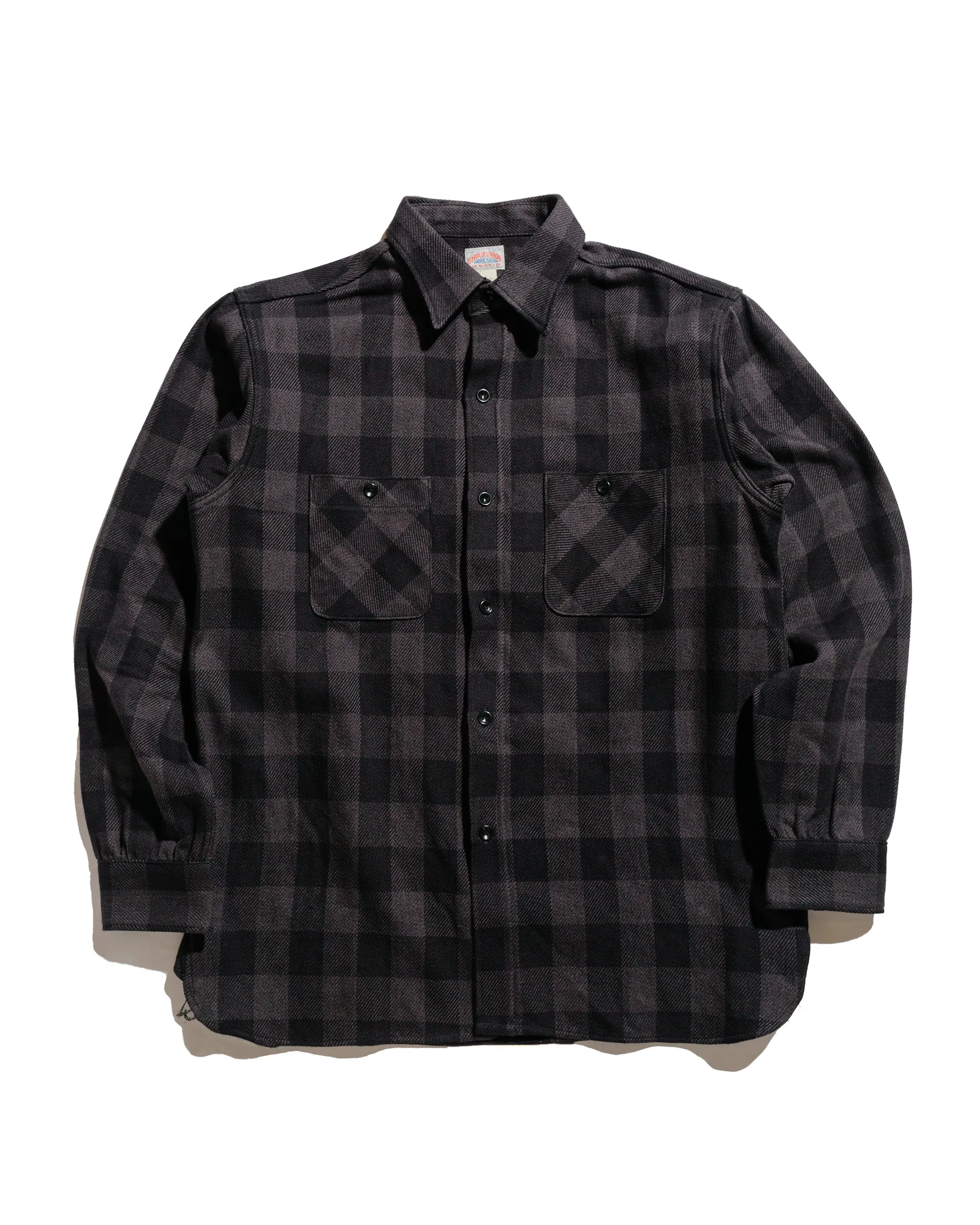 slim cut The Real McCoy's MS24102 8HU Twisted-Yarn Buffalo Check Flannel Shirt Black/Charcoal