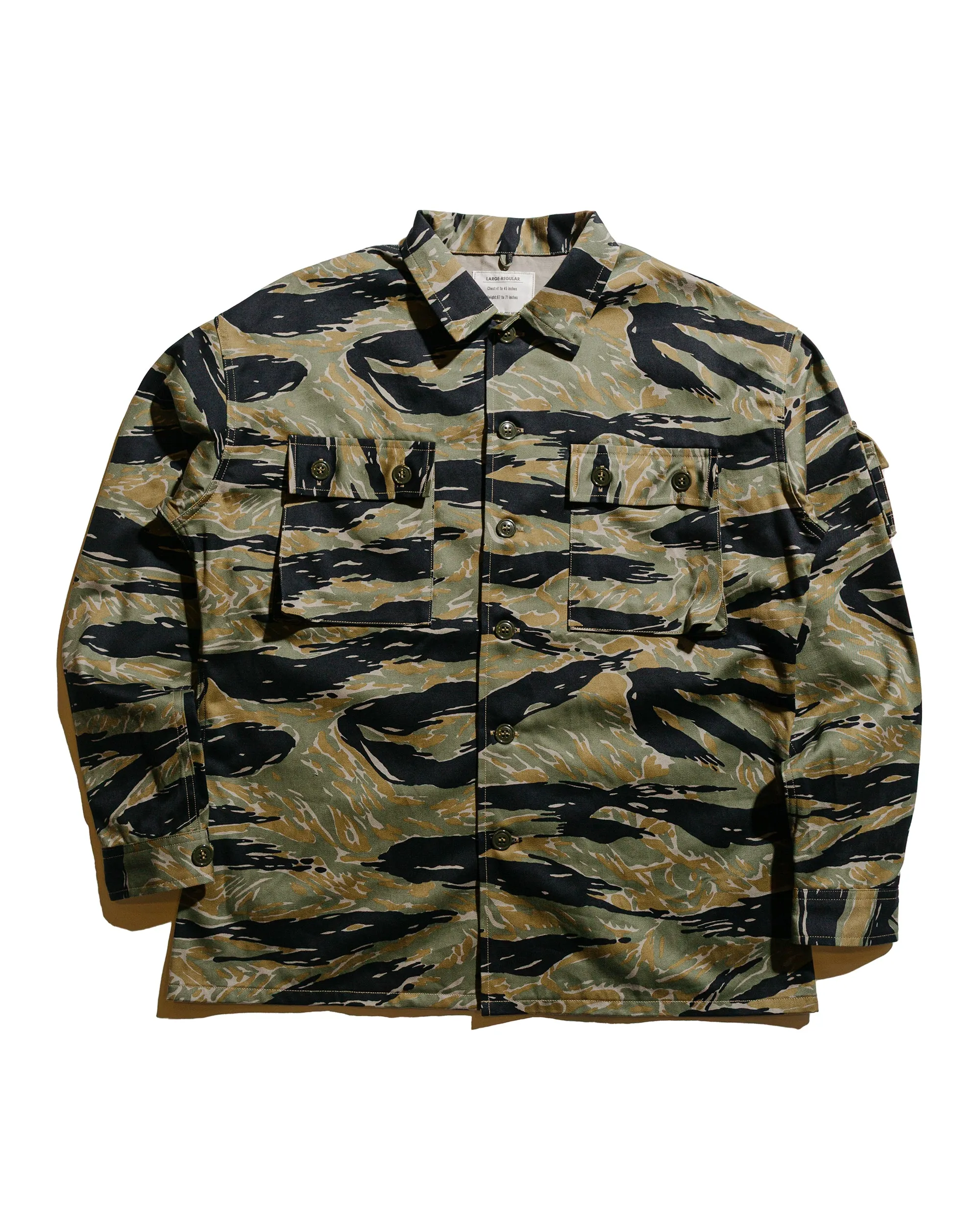 Easy Care Material Coastal Vibes The Real McCoy's MS25001 Tiger Camouflage Shirt / Tadpole Green