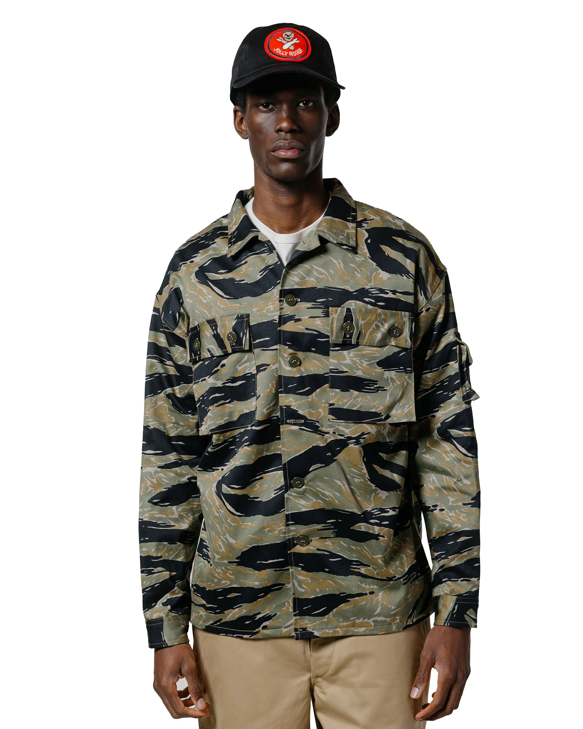 Lightweight Feel The Real McCoy's MS25001 Tiger Camouflage Shirt / Tadpole Green