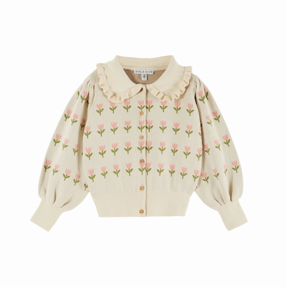 Quick Access Hidden Pockets Emile et Ida Flower Cardigan, Ecru