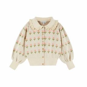 Quick Access Hidden Pockets Emile et Ida Flower Cardigan, Ecru