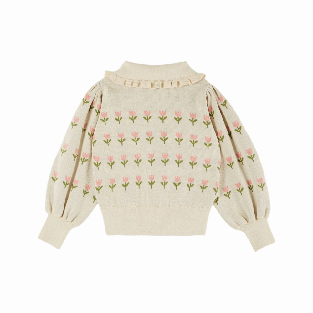 Stretchable Panels Functional Look Emile et Ida Flower Cardigan, Ecru