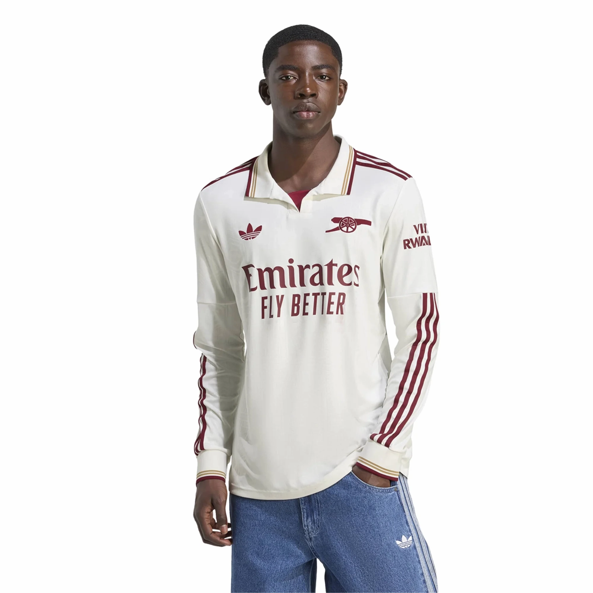 Non Chafing Stitch System adidas Arsenal Kai Havertz Third Long Sleeve Jersey w/ EPL   No Room For Racism 25/26 (White/Burgundy)