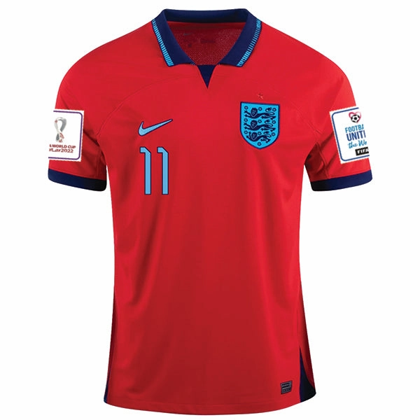 Nike England Marcus Rashford Away Jersey 22/23 w/ World Cup 2022 Patches (Challenge Red/Blue Void) Soft Touch Interior