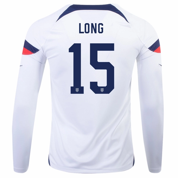Nike United States Aaron Long Home Long Sleeve Jersey 22/23 (White/Loyal Blue) Static Resistant Fabric