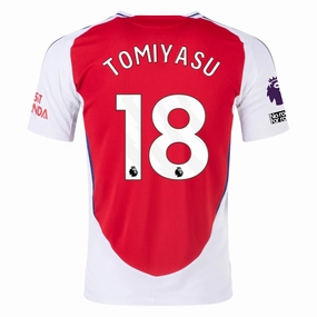 adidas Arsenal Authentic Takehiro Tomiyasu Home Jersey w/ EPL   No Room For Racism Patches 24/25 (Better Scarlet/White) Versatile Use Fast Release Moisture