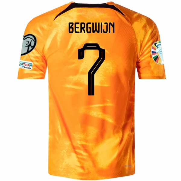 Comfortable fit Practical Wear Nike Netherlands Steven Bergwijn Home Match Authentic Jersey w/ Euro Qualifying Patches 22/23 (Laser Orange/Black)