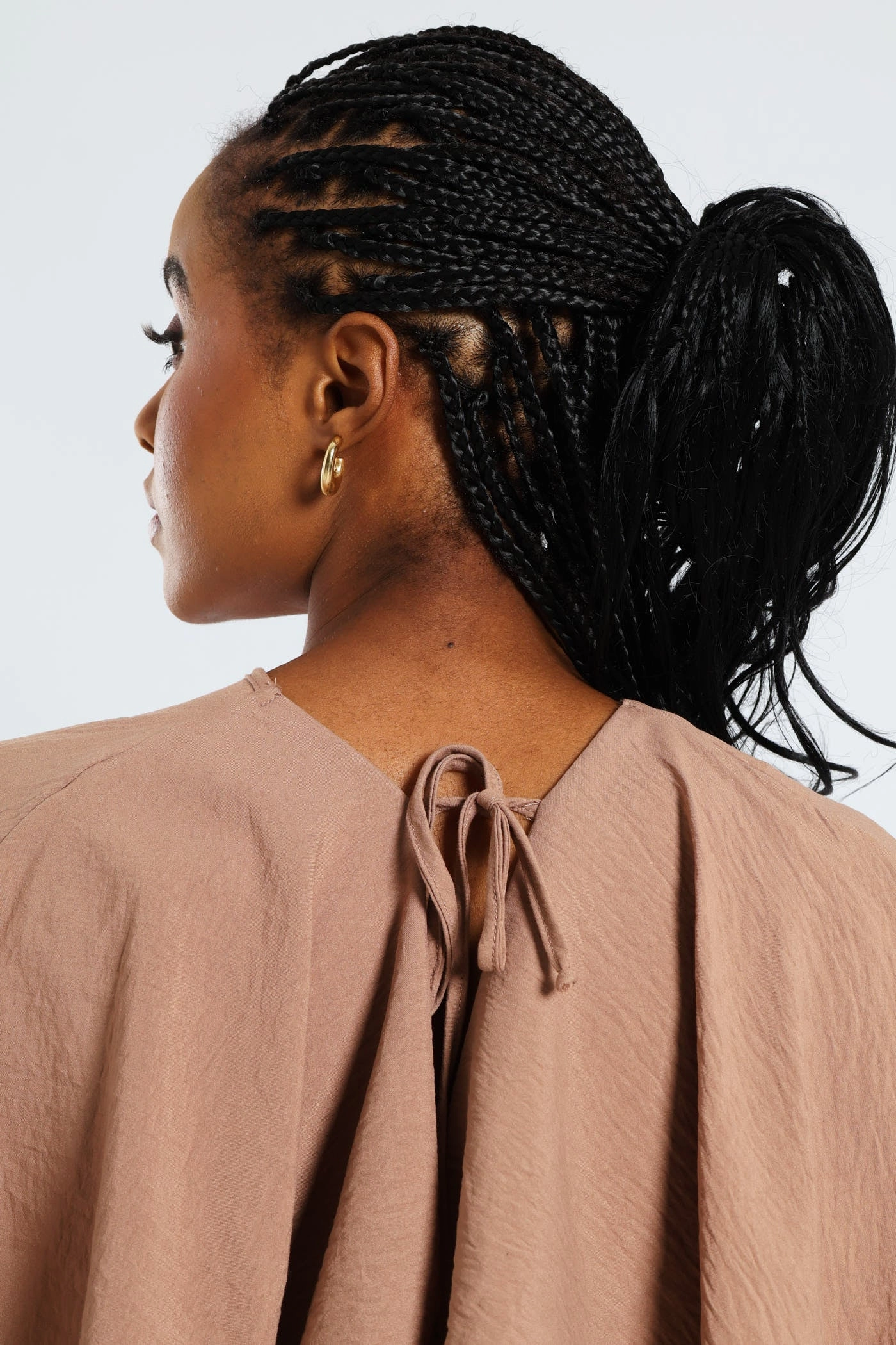 Tie-Back Frill Cape Swing Mini Dress - Taupe Street Style Airy Touch