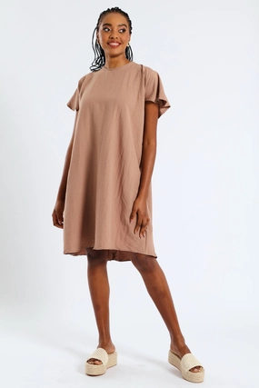 Daytime Mood Curve Friendly Tie-Back Frill Cape Swing Mini Dress - Taupe