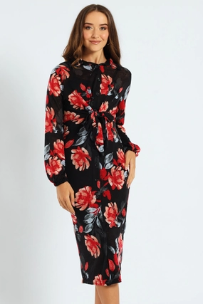 Tie Front Cut & Sew Shirt Midaxi Dress Rooftop-Event Natural Silhouette