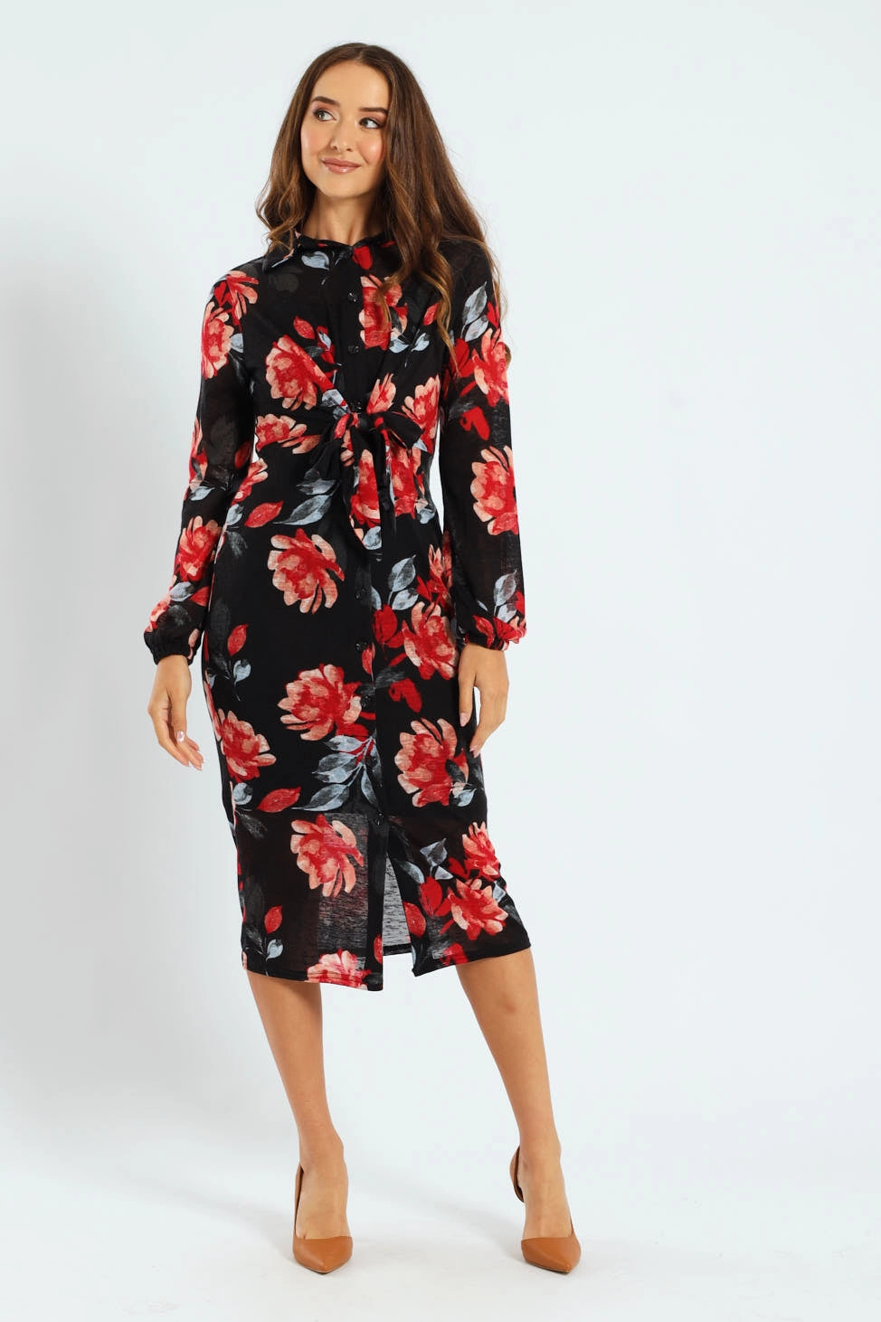 Tie Front Cut & Sew Shirt Midaxi Dress Luxe Fabric Timeless Touch