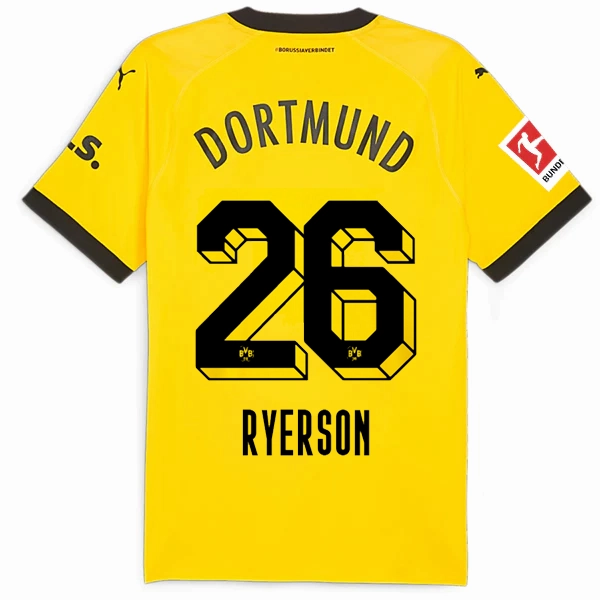 Puma Borussia Dortmund Authentic Ryerson Home Jersey w/ Bundesliga Patch 23/24 (Cyber Yellow/Puma Black) Smooth Surface Finish