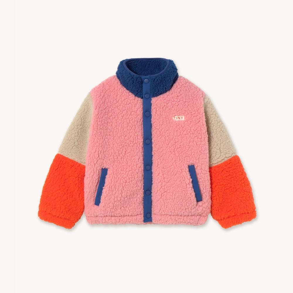 Long Lasting Shape Retention Button Closure Tinycottons Color Block Polar Sherpa Jacket, Dark Blue