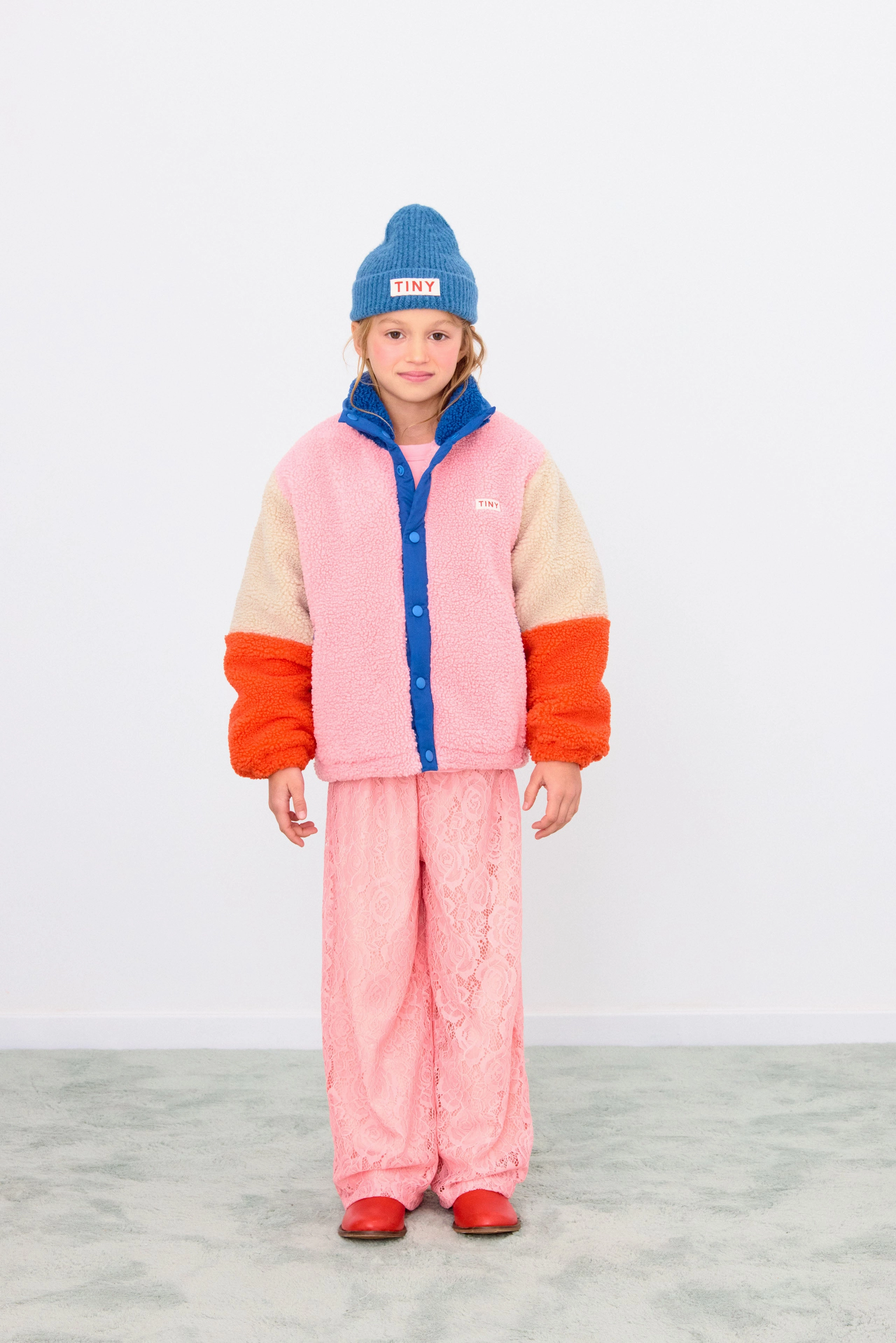 Collar Stabilization System Balanced Insulation Tinycottons Color Block Polar Sherpa Jacket, Dark Blue