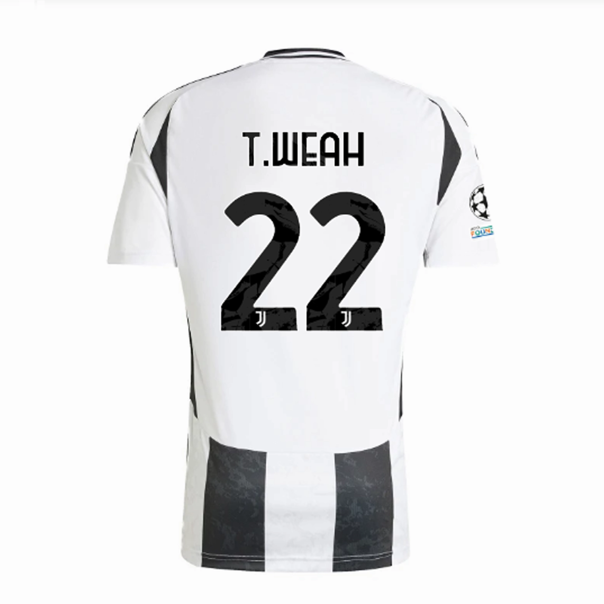adidas Juventus Authentic Tim Weah Home Jersey w/ Champions League   Copa Italia Patches 24/25 (White/Black) Soft Brushed Interior Tear Resistant Fabric