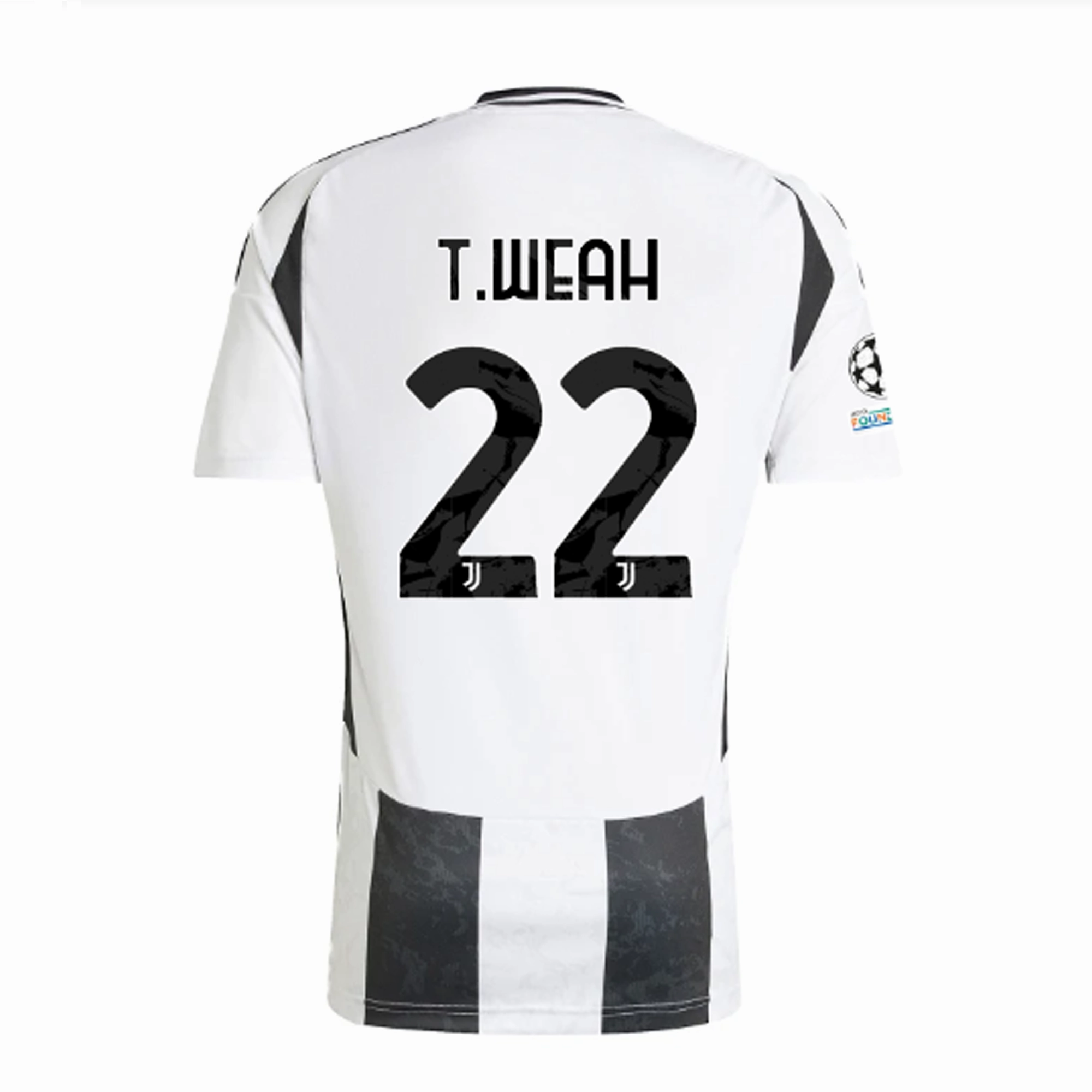 Mesh Ventilation Panels Non Restrictive Cut adidas Juventus Authentic Tim Weah Home Jersey w/ Champions League   Copa Italia Patches 24/25 (White/Black)