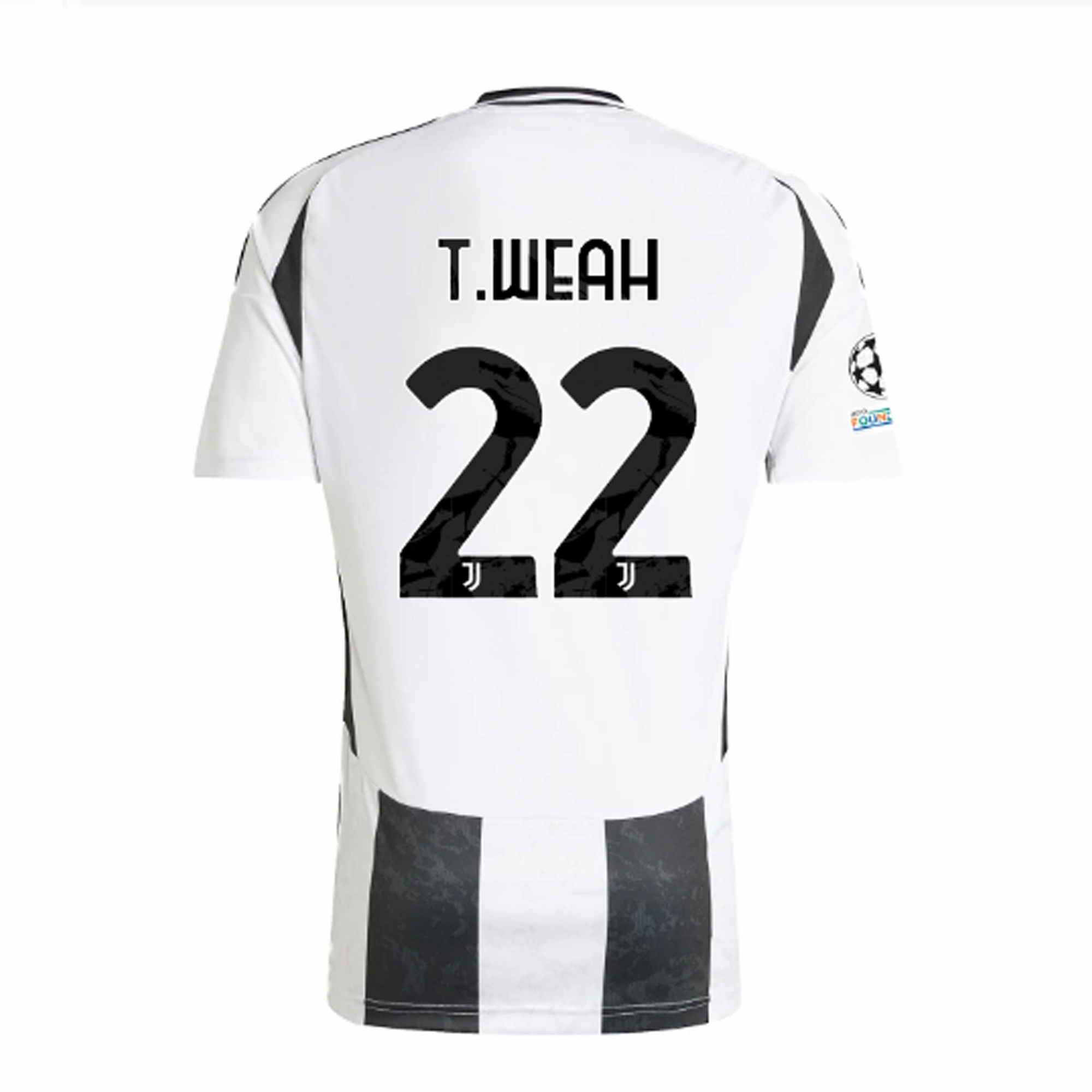 adidas Juventus Authentic Tim Weah Home Jersey w/ Champions League   Copa Italia Patches 24/25 (White/Black) Adjustable Hem Drawcord Active Comfort