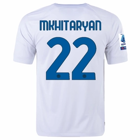 Nike Inter Milan Henrikh Mkhitaryan Away Jersey w/ Series A   Copa Italia Patches 23/24 (White/Lyon Blue) Active Comfort