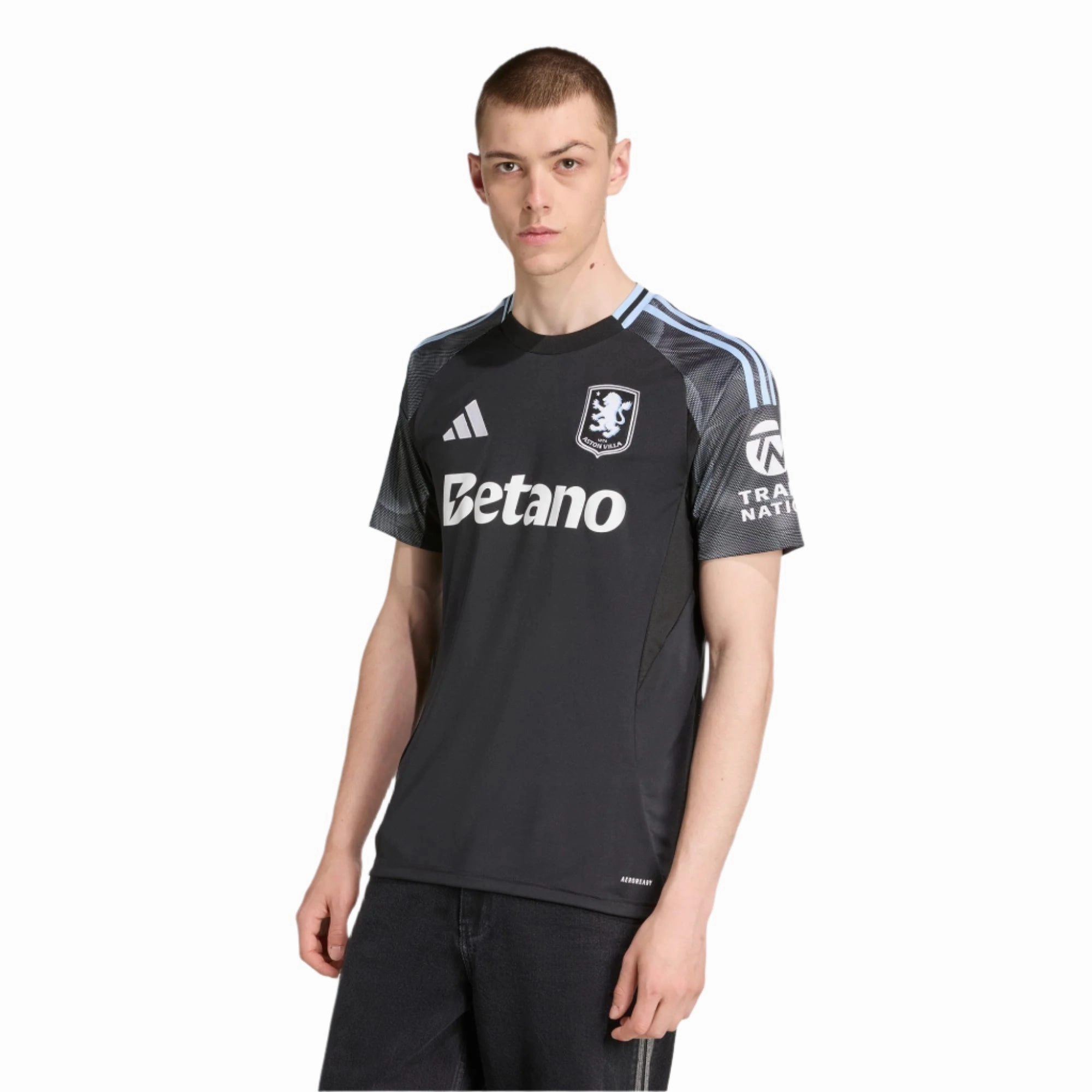 Athletic Motion Flexible Yoke Design adidas Maatsen Men's Aston Villa 25/26 Away Jersey w/ EPL   NRFR Patches (Black/Global Blue)