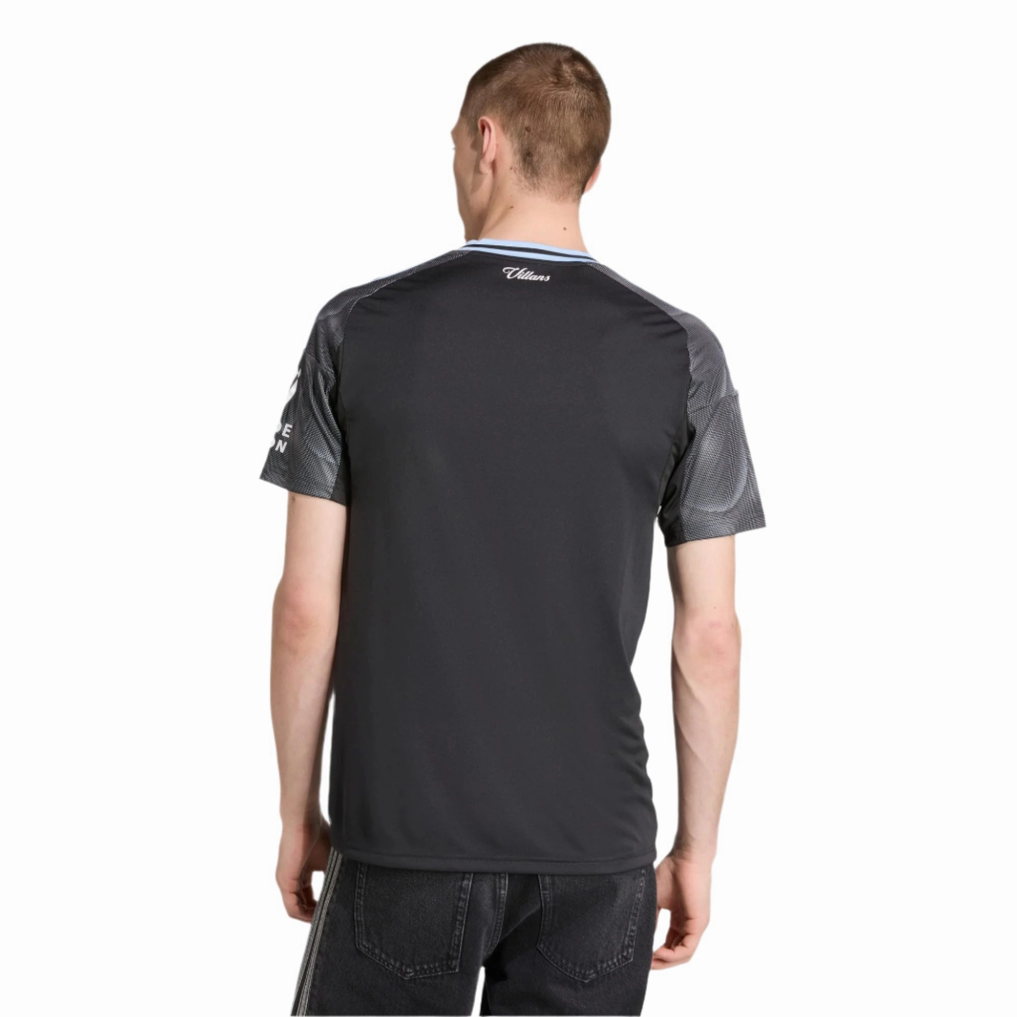 adidas Maatsen Men's Aston Villa 25/26 Away Jersey w/ EPL   NRFR Patches (Black/Global Blue) Advanced Elasticity Fibers