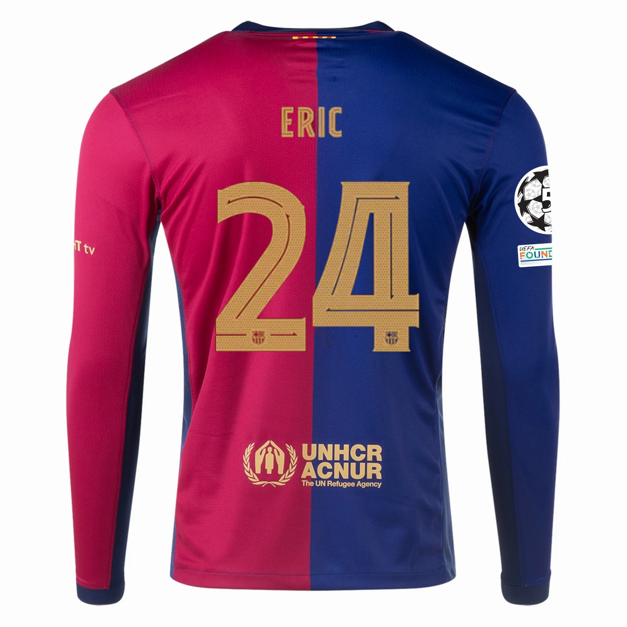 Athletic Silicone Grip Nike Barcelona Eric Garcia Home Long Sleeve Jersey w/ Champions League Patches 24/25 (Royal/Nobel Red/Club Gold)