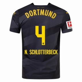 Puma Borussia Dortmund Authentic Nico Schlotterbeck Away Jersey w/ Bundesliga Patch 24/25 (Puma Black/Faster Yellow) Ergonomic Cut Boost Fit