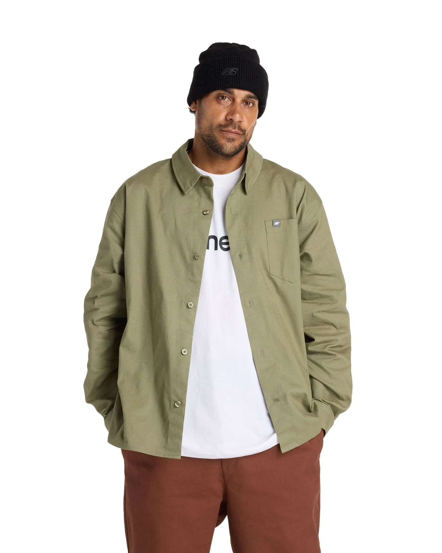 New Balance Numeric Button Up Shirt - Dark Olivine Vegan Mood