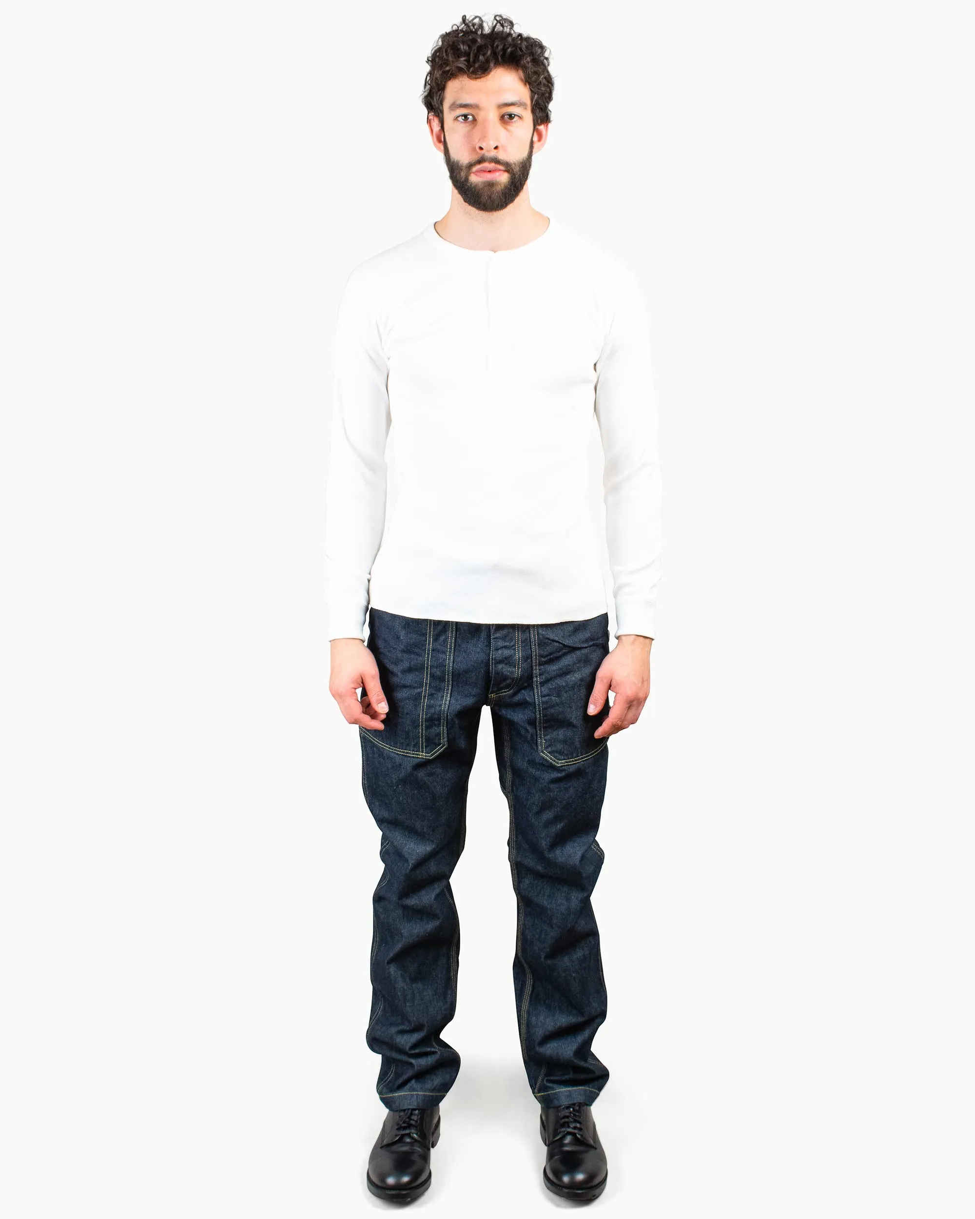 The Real McCoy's MC17117 Waffle Henley Shirt L/S White Anti Perspiration Lining