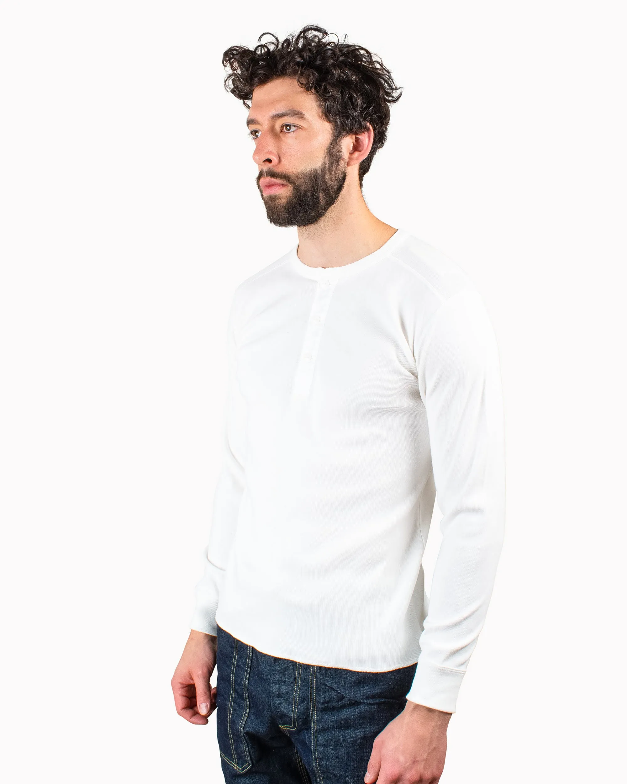 Thermal Regulation Fabric The Real McCoy's MC17117 Waffle Henley Shirt L/S White