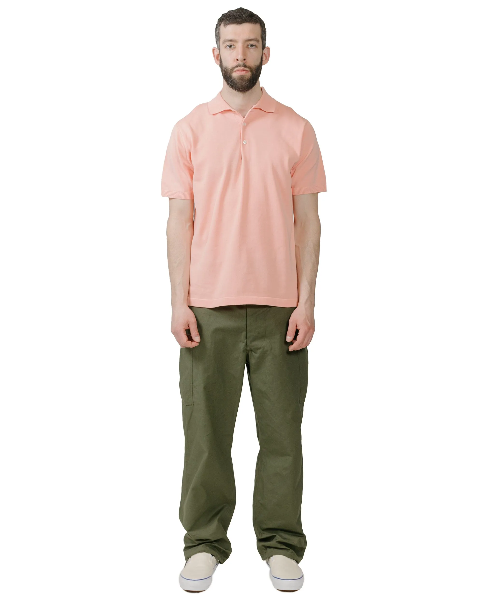 Beams Plus Knit Polo Solid 12G Pink product handmade quality