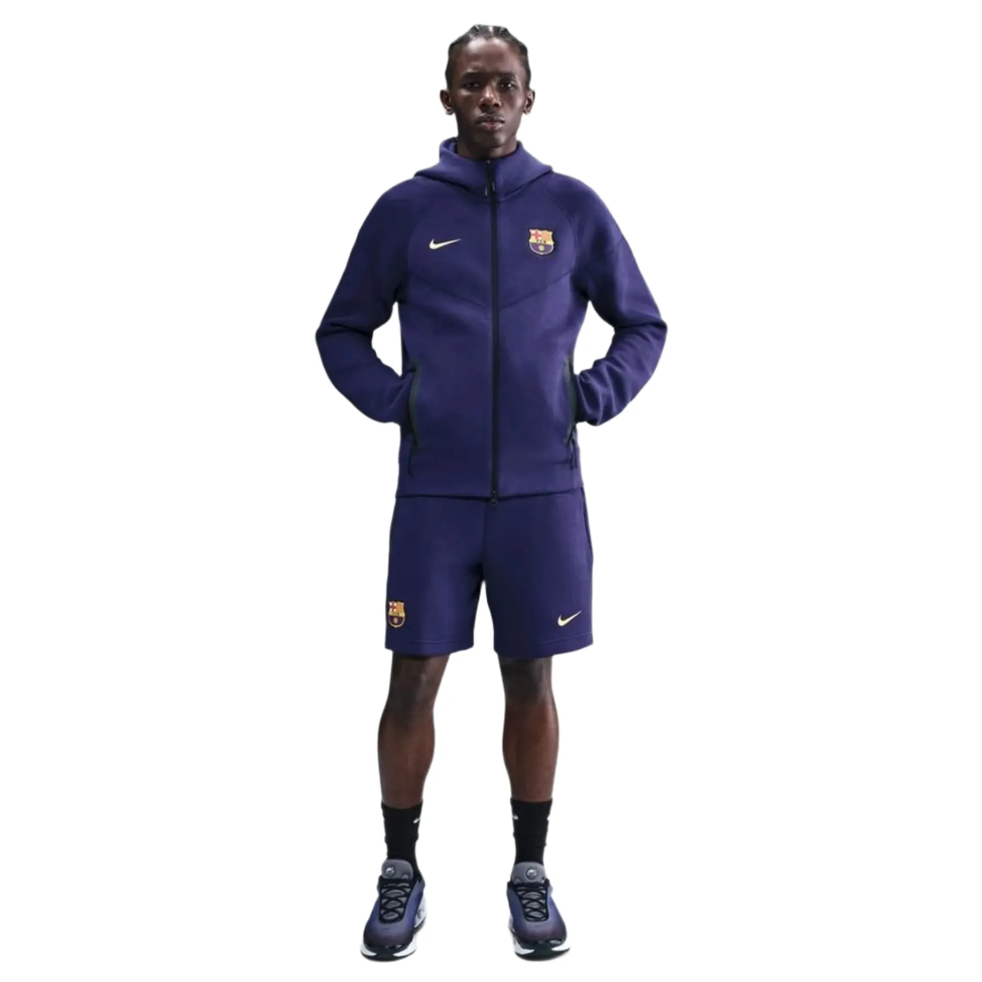 product sustainability impact Nike Barcelona 25/26 Tech Windrunner Fleece Full-Zip Hoodie (Imperial Purple/Midwest Gold)