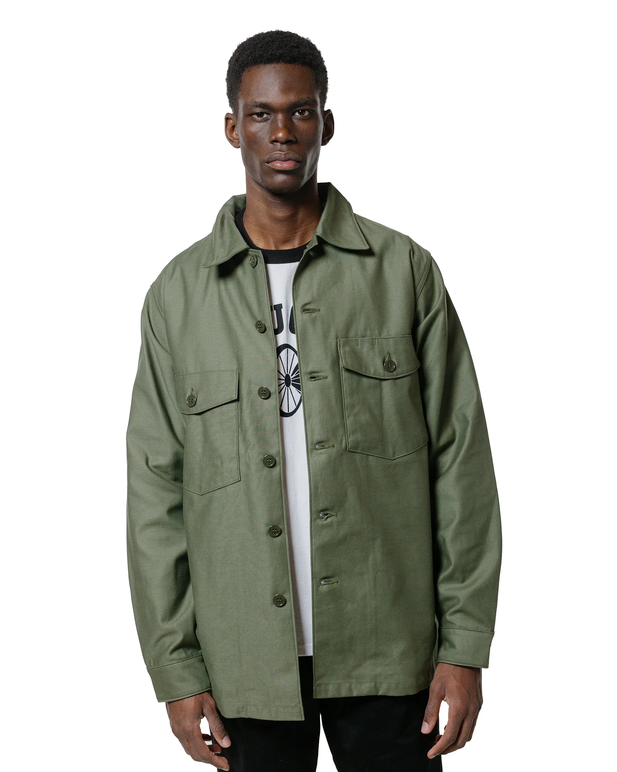 Casual Friday Anti Pill Technology The Real McCoy's MS23101 Shirt, Man's, Cotton Sateen, OG-107 Olive