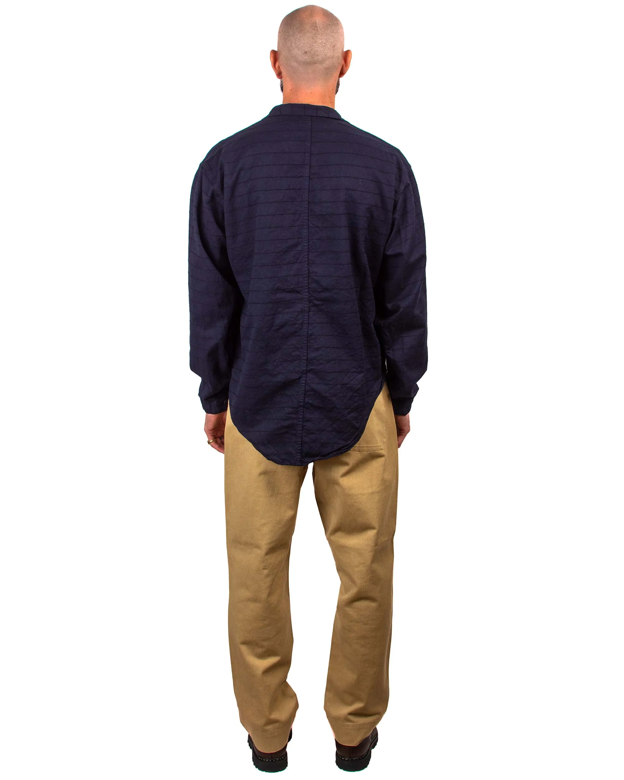 Edgy style Brunch Outfit Tender Type 441 Compass Pocket Shirt Inverse Butcher's Stripe Cotton Twill Hadal Blue
