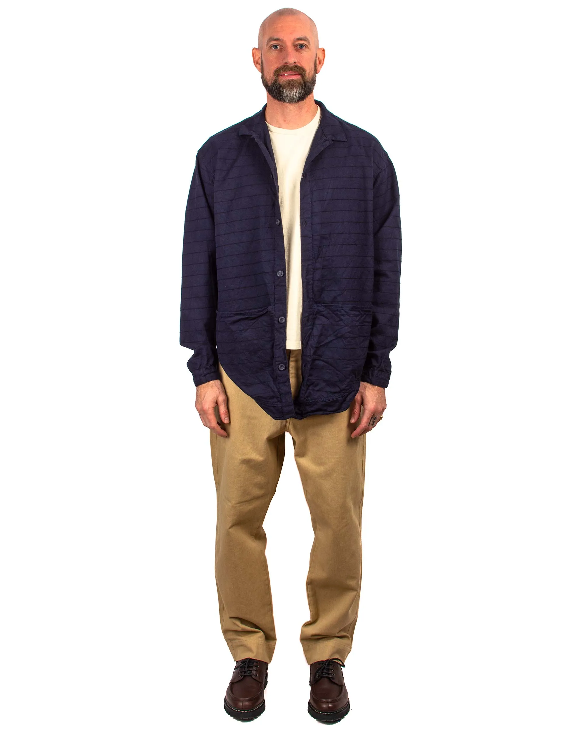 Tender Type 441 Compass Pocket Shirt Inverse Butcher's Stripe Cotton Twill Hadal Blue Tailored Silhouette Night Out