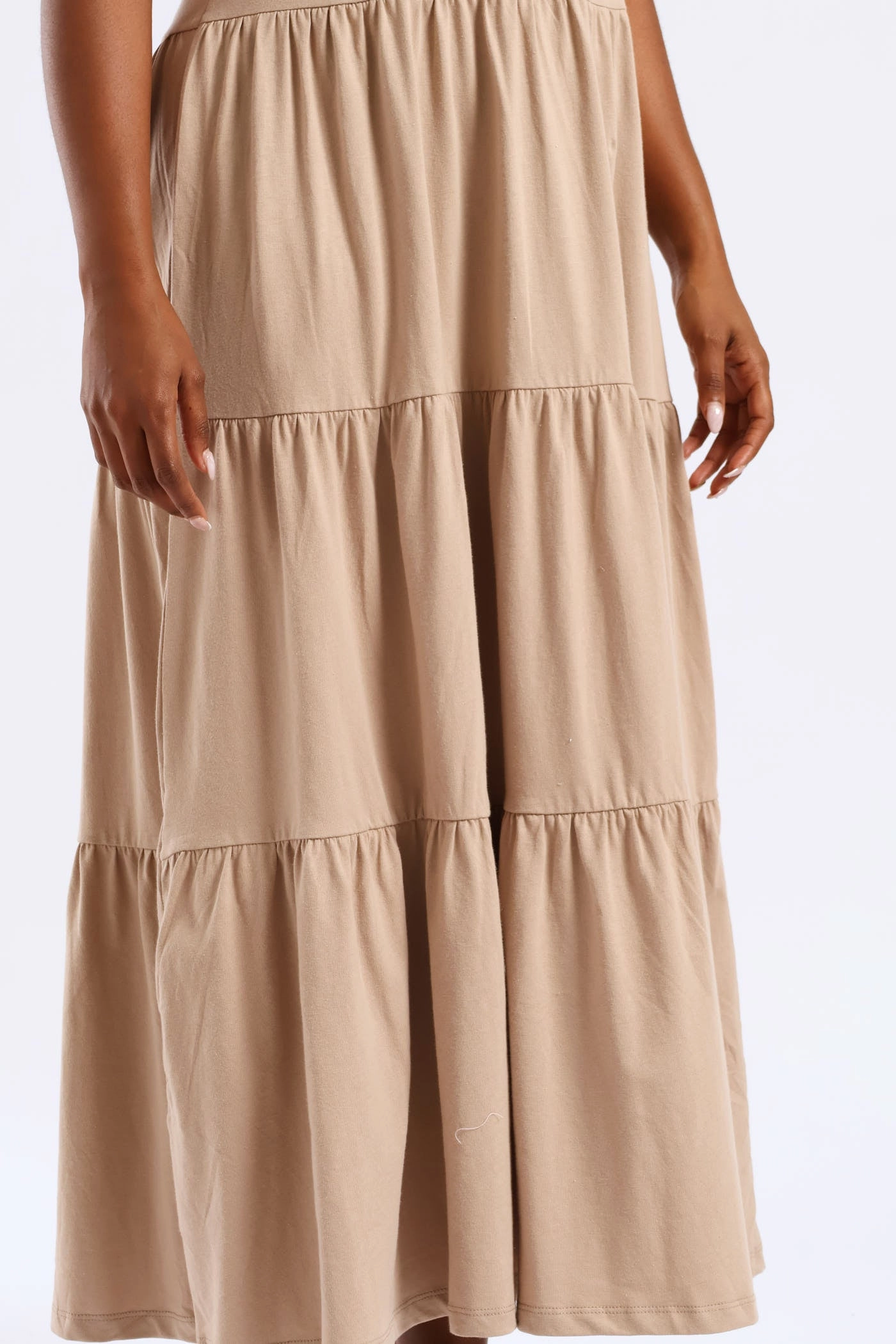 Rib Neck Tiered Cotton Midaxi Dress - Taupe Modern Lines Outdoor Ready