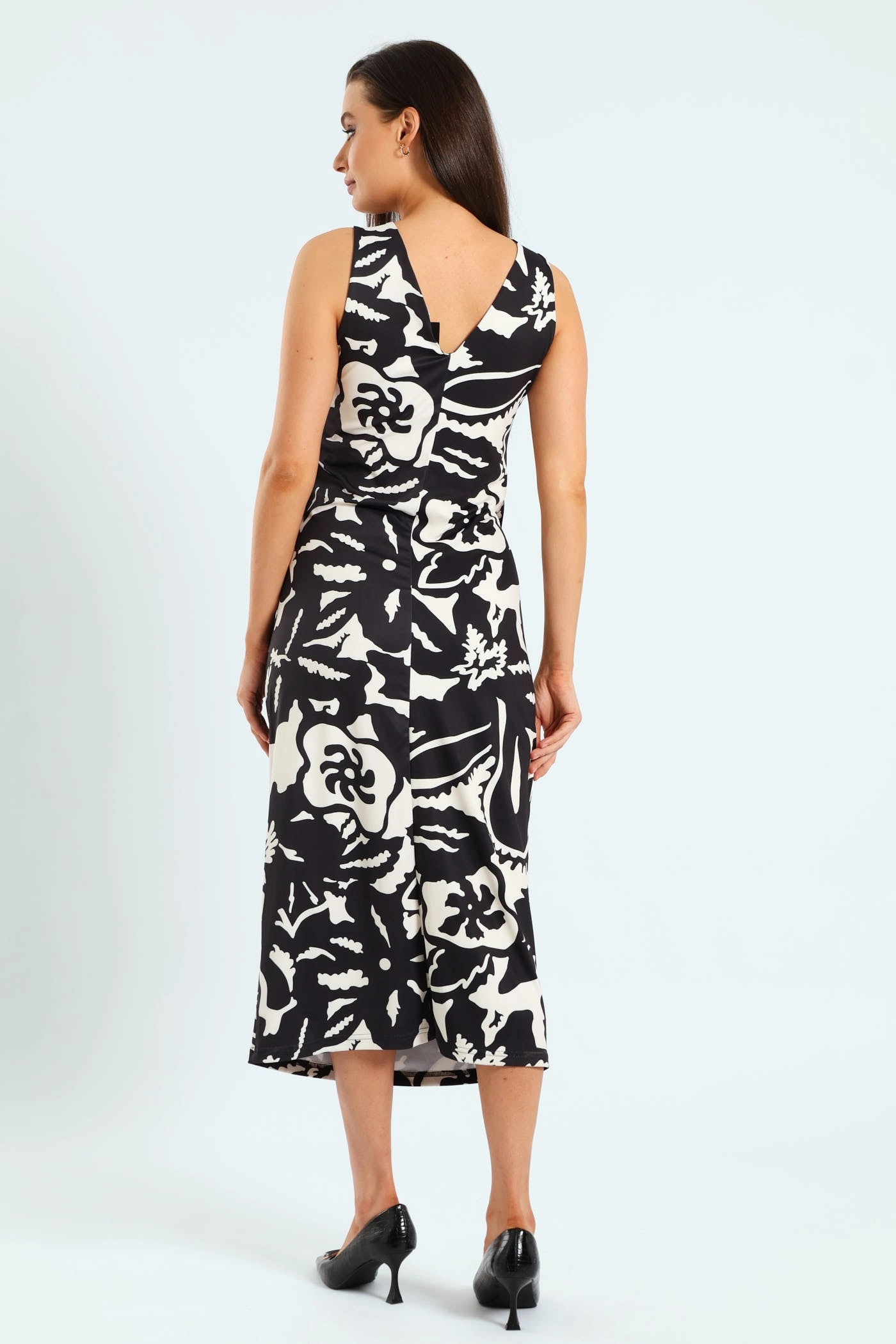 Event Ready Day Romance Wrap Tie-Up Monochrome Midi Dress - Black/Cream