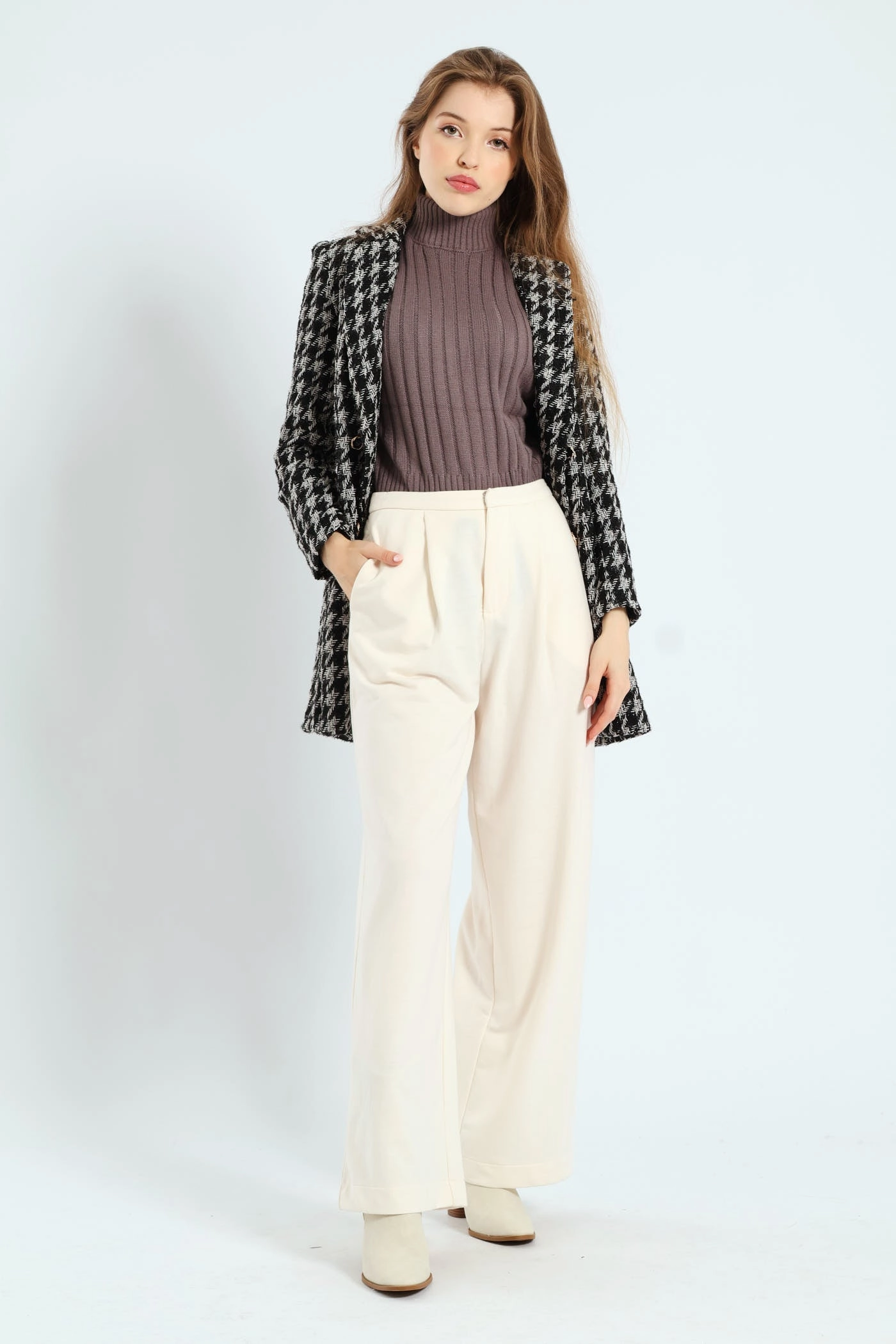 Relax Mode Movement Ready Tweed Houndstooth Print Mini Dress - Black/White