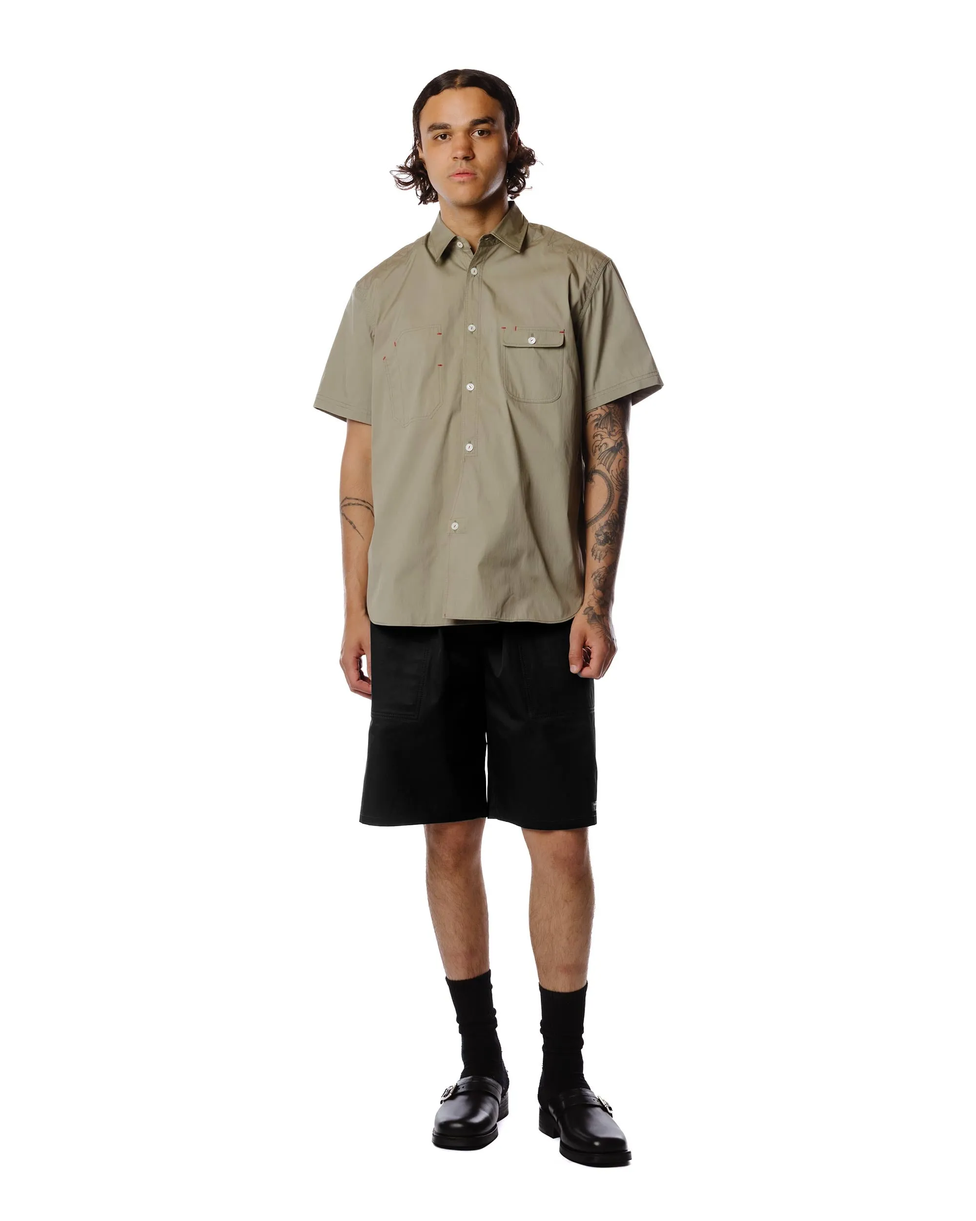 Floral Motif Wardrobe Must-Have Junya Watanabe MAN Cotton Nylon Work Shirt Khaki