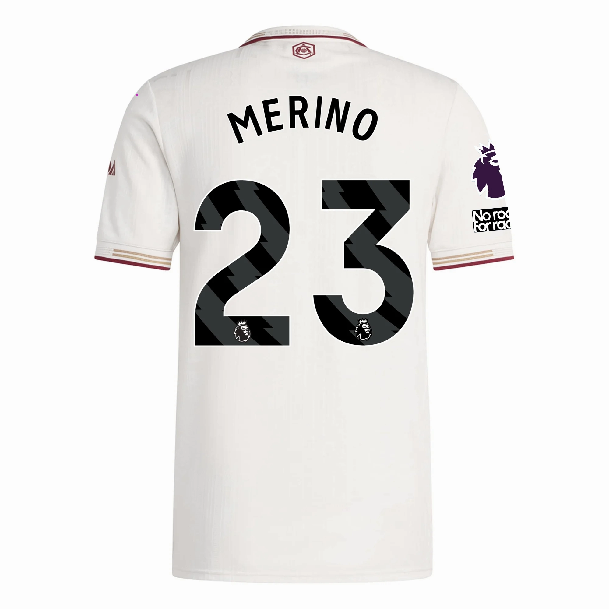 Pre Shrunk Material Hybrid Ply Construction adidas Arsenal Authentic Mikel Merino Third Jersey w/ EPL   No Room For Racism Patches 25/26 (White/Burgundy)