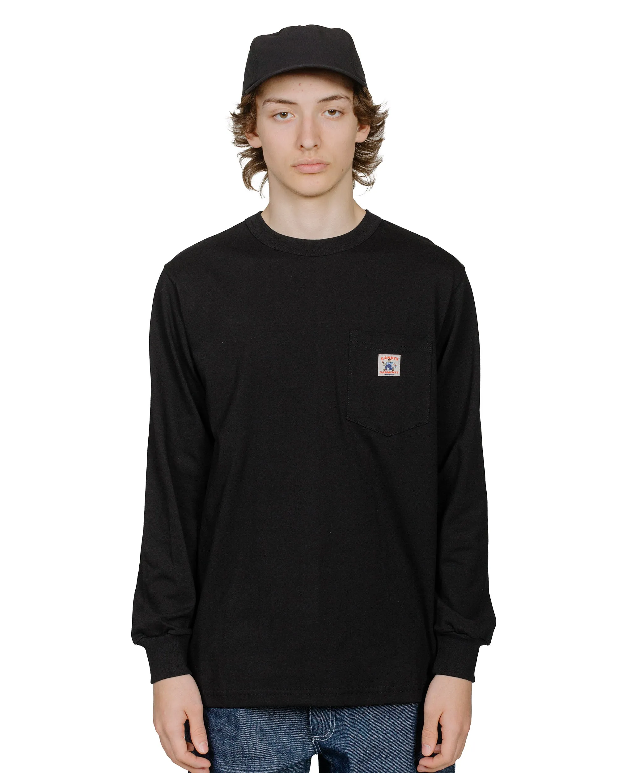 Durable Color Retention Reinforced Shoulder Randy's Garments Long-Sleeve Pocket Tee Black