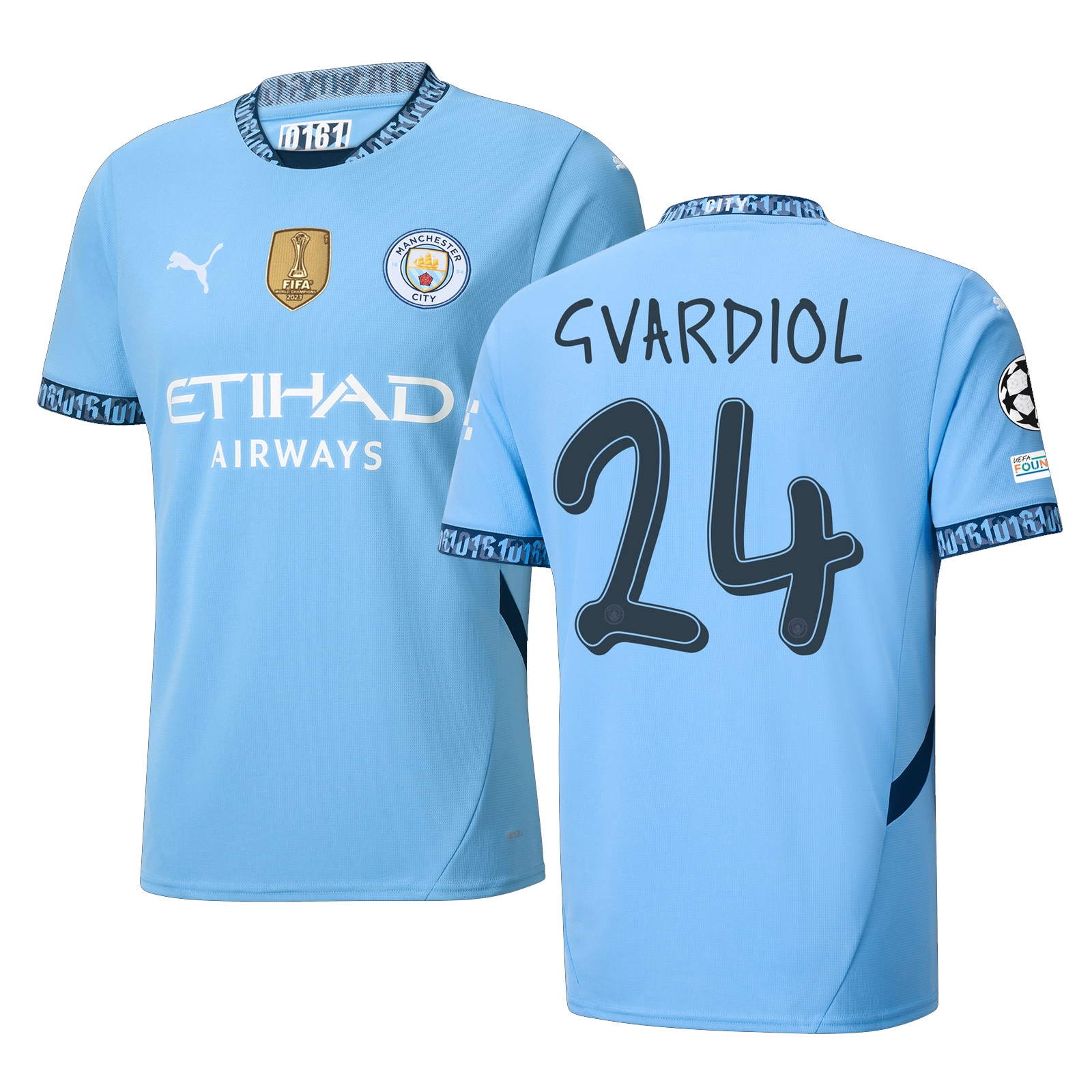 Puma Manchester Jo?ko Gvardiol Home Jersey w/ Champions League   Club World Cup Patch 24/25 (Team Light Blue/Marine Blue) High Elasticity Fabric