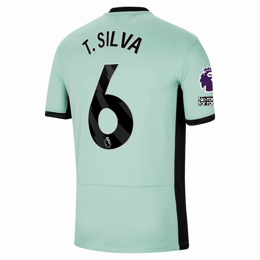 Nike Chelsea Thiago Silva Third Jersey w/ EPL   No Room For Racism Patches 23/24 (Mint Foam/Black) High Visibility Trim Athletic Silhouette