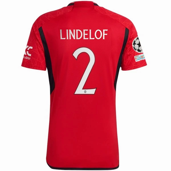 adidas Manchester United Victor Lindelof Home Jersey 23/24 w/ Champions League Patches (Team College Red) Biodegradable Synthetic Fibers Classic Feel