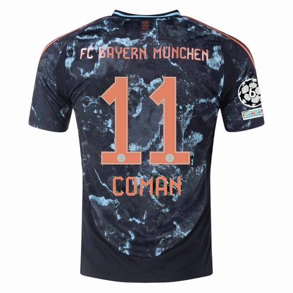 adidas Bayern Munich Authentic Kingsley Coman Away Jersey w/ Champions League Patches 24/25 (Black/Copper/Blue) No Bulk Hybrid Fabric Blends