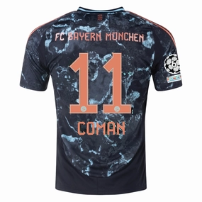 adidas Bayern Munich Authentic Kingsley Coman Away Jersey w/ Champions League Patches 24/25 (Black/Copper/Blue) No Bulk Hybrid Fabric Blends
