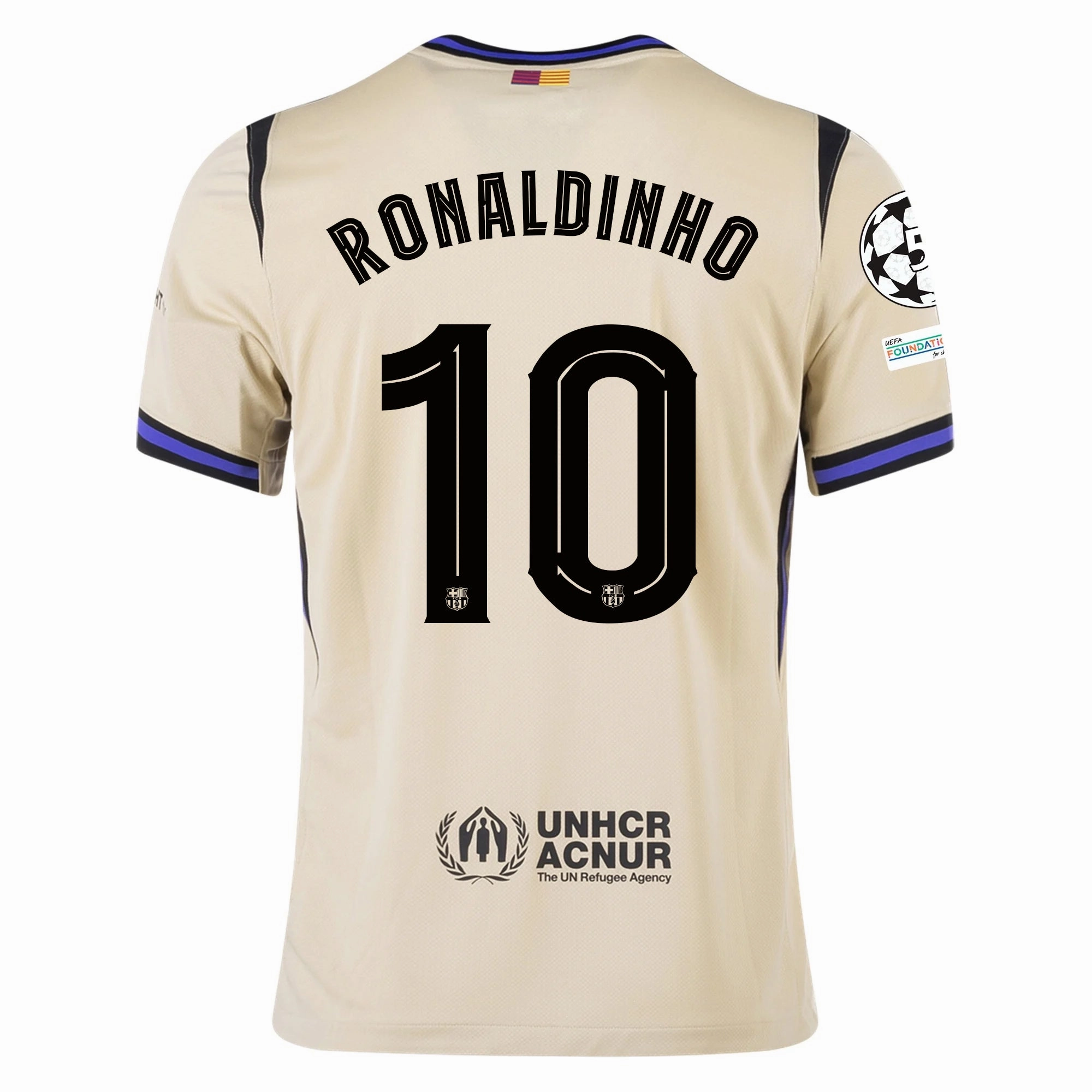 Nike Ronaldinho Men's FC Barcelona Away Jersey 25/26 w/ Champions League Patches (Team Gold/Persion Violet/Black) Low Profile Seams Directional Vent Patterns