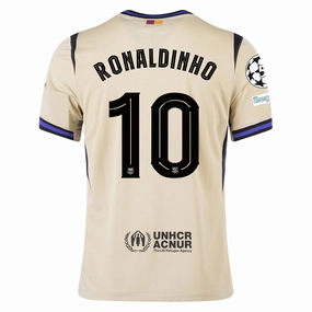 Nike Ronaldinho Men's FC Barcelona Away Jersey 25/26 w/ Champions League Patches (Team Gold/Persion Violet/Black) Low Profile Seams Directional Vent Patterns