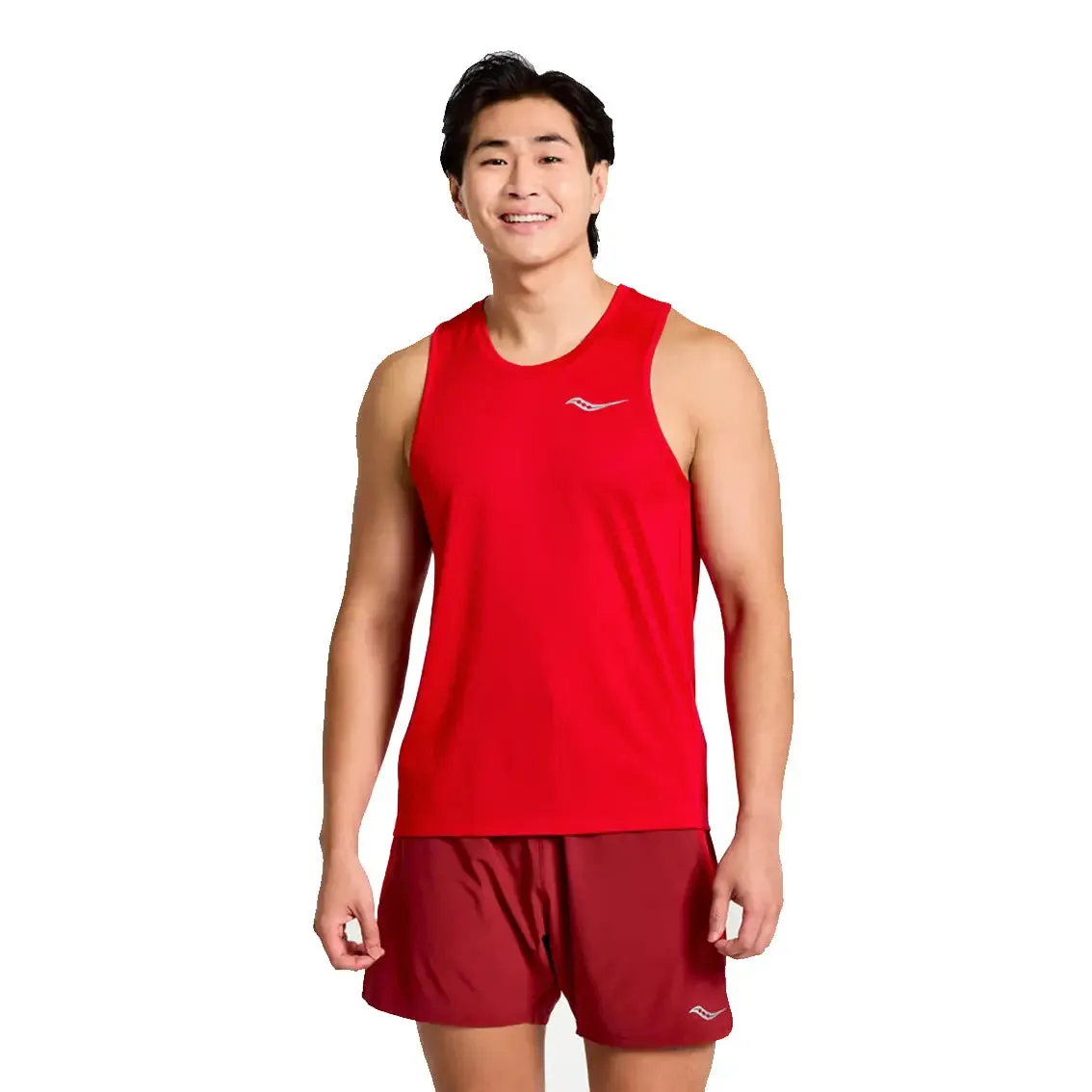 Formal Look Mens Saucony x Run Club Stopwatch Singlet - Poppy