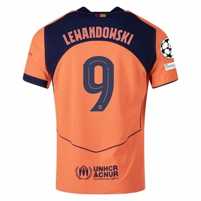 Nike Lewandowski FC Barcelona Third T90 Authentic Jersey 25/26 w/ Champions League Patches (Mango/Navy) Reflective Trim Training Look