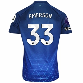 Double Stitched Hem Umbro West Ham Emerson Third Jersey w/ EPL   No Room For Racism Patches 23/24 (Navy/Sky Blue)